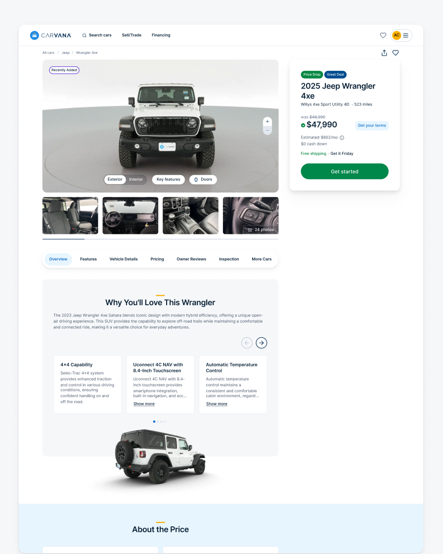 Vehicle Display Page